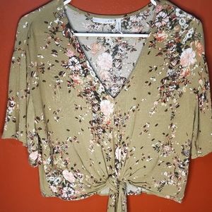 Luq Relaxed Blouse XS Green with Pink Flowers
